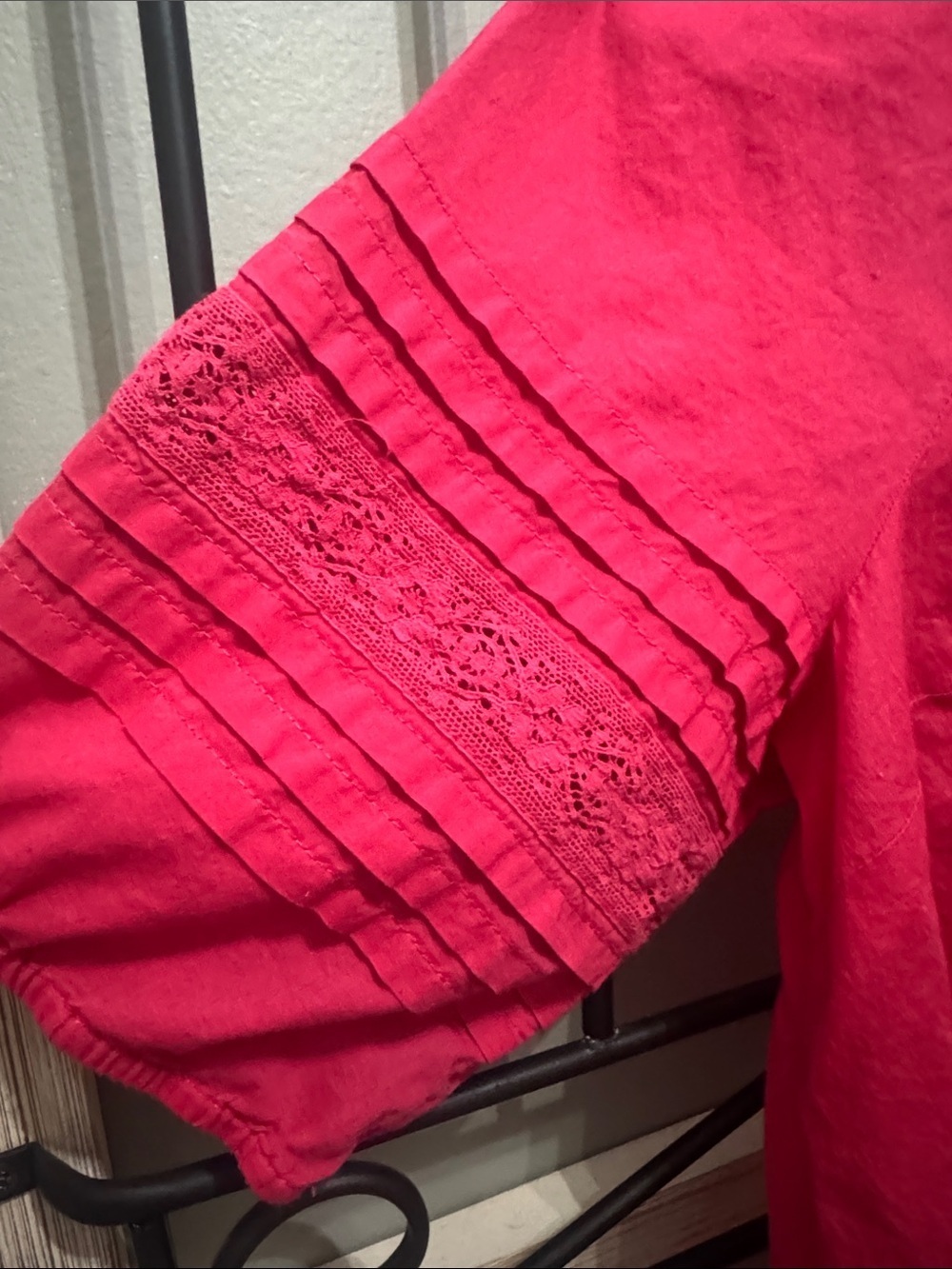 Talbots petite S Hot Pink Button-Front Puff Sleeve Blouse cotton casual - Picture 4 of 7